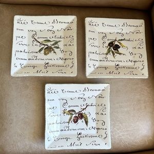 Williams-Sonoma 7 3/4" Square Olive Script Salad Plates Set of 3 Earthenware